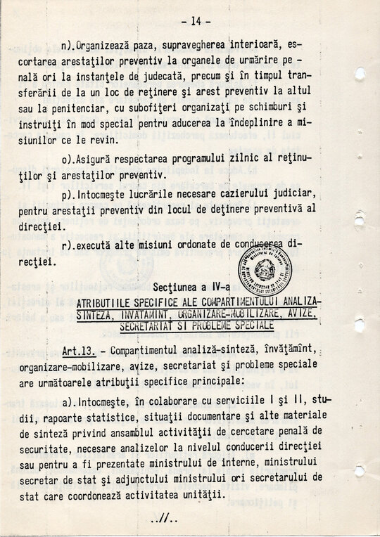 20 mai 1980. Regulamentul nr. D/00134 din 20 mai 1980 privind organizarea și funcționarea Direcției a VI-a Cercetări Penale