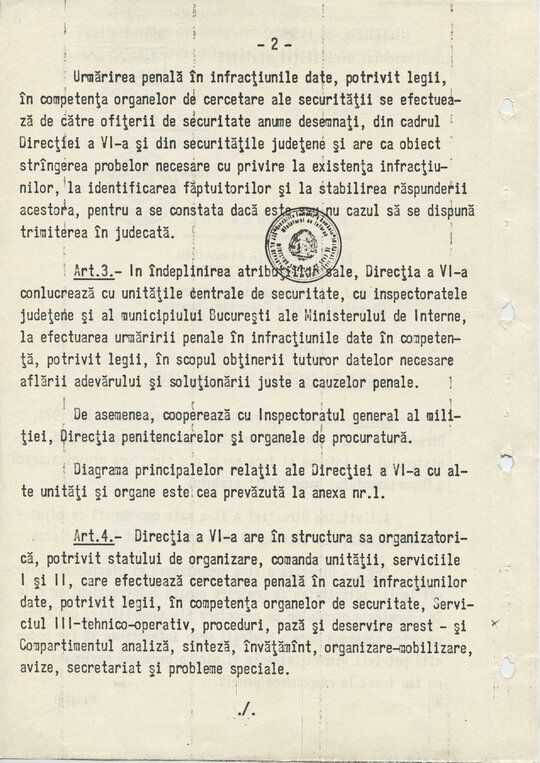 20 mai 1980. Regulamentul nr. D/00134 din 20 mai 1980 privind organizarea și funcționarea Direcției a VI-a Cercetări Penale