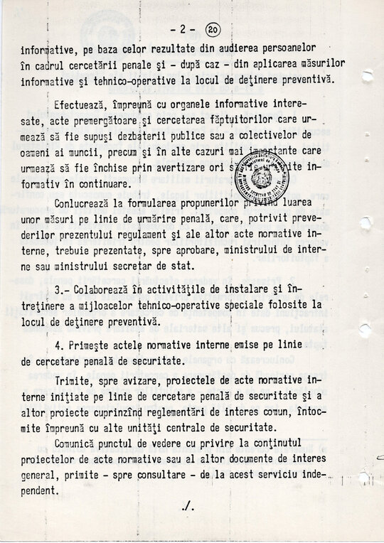 20 mai 1980. Regulamentul nr. D/00134 din 20 mai 1980 privind organizarea și funcționarea Direcției a VI-a Cercetări Penale