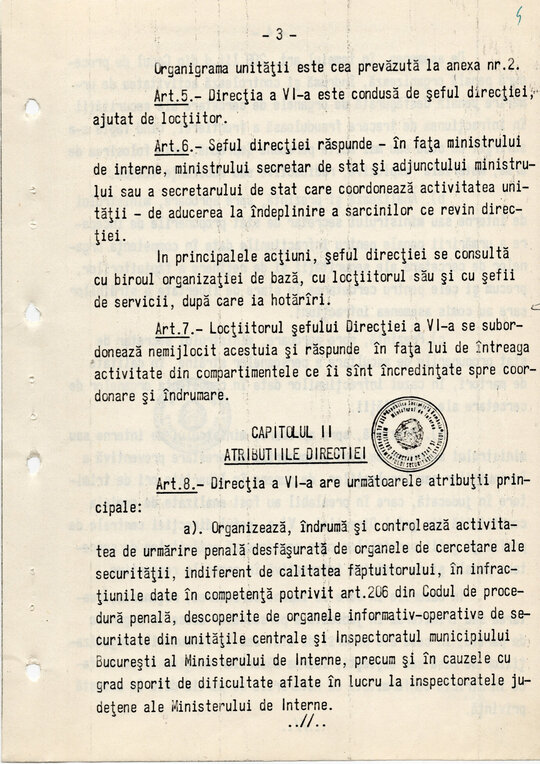 20 mai 1980. Regulamentul nr. D/00134 din 20 mai 1980 privind organizarea și funcționarea Direcției a VI-a Cercetări Penale