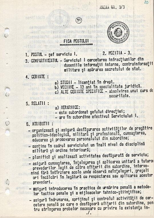 20 mai 1980. Regulamentul nr. D/00134 din 20 mai 1980 privind organizarea și funcționarea Direcției a VI-a Cercetări Penale