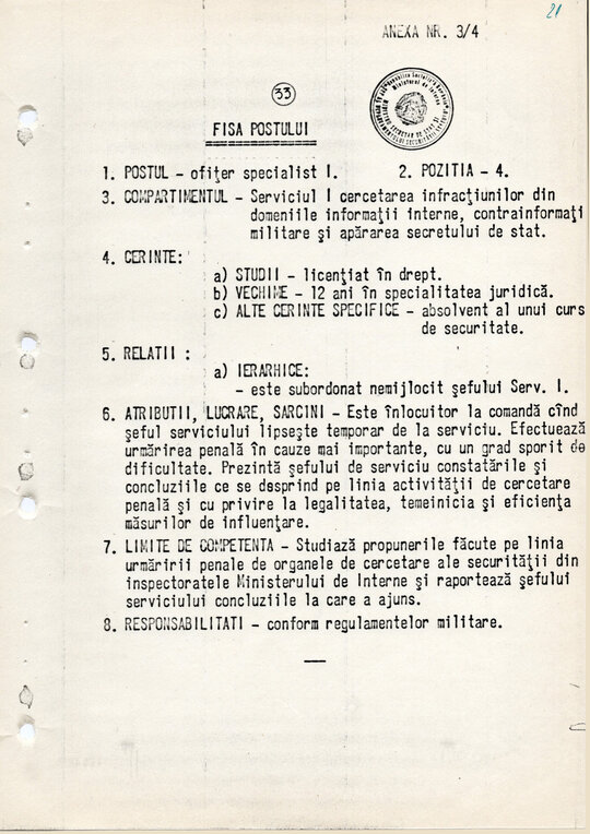 20 mai 1980. Regulamentul nr. D/00134 din 20 mai 1980 privind organizarea și funcționarea Direcției a VI-a Cercetări Penale
