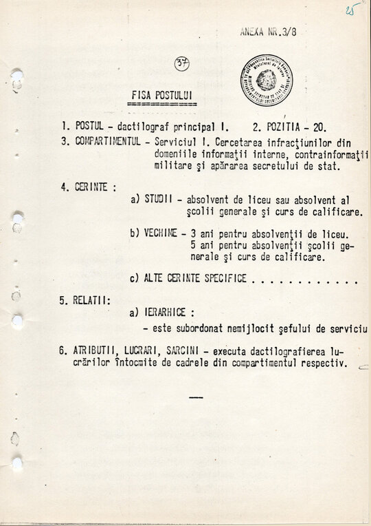 20 mai 1980. Regulamentul nr. D/00134 din 20 mai 1980 privind organizarea și funcționarea Direcției a VI-a Cercetări Penale