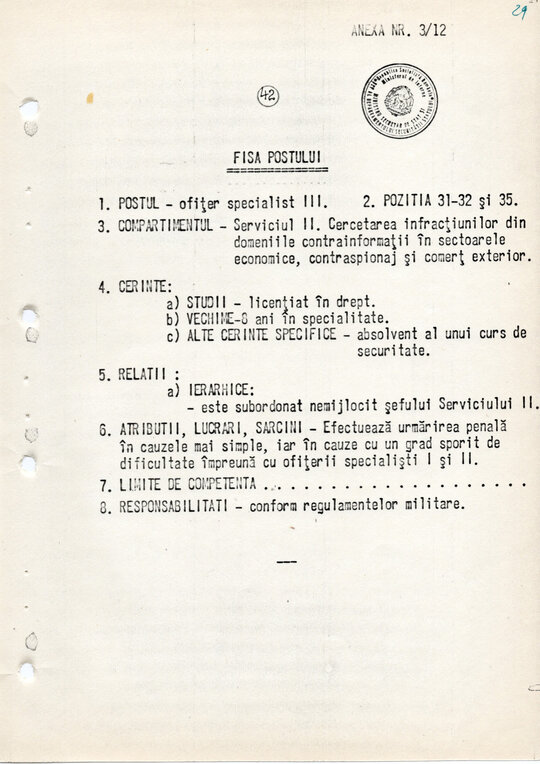 20 mai 1980. Regulamentul nr. D/00134 din 20 mai 1980 privind organizarea și funcționarea Direcției a VI-a Cercetări Penale