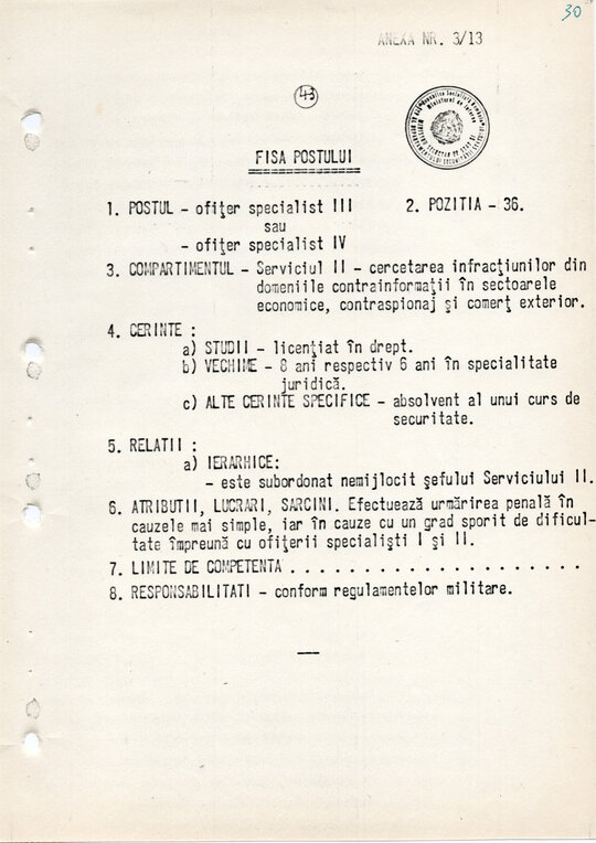 20 mai 1980. Regulamentul nr. D/00134 din 20 mai 1980 privind organizarea și funcționarea Direcției a VI-a Cercetări Penale