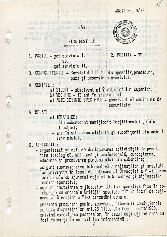 20 mai 1980. Regulamentul nr. D/00134 din 20 mai 1980 privind organizarea și funcționarea Direcției a VI-a Cercetări Penale