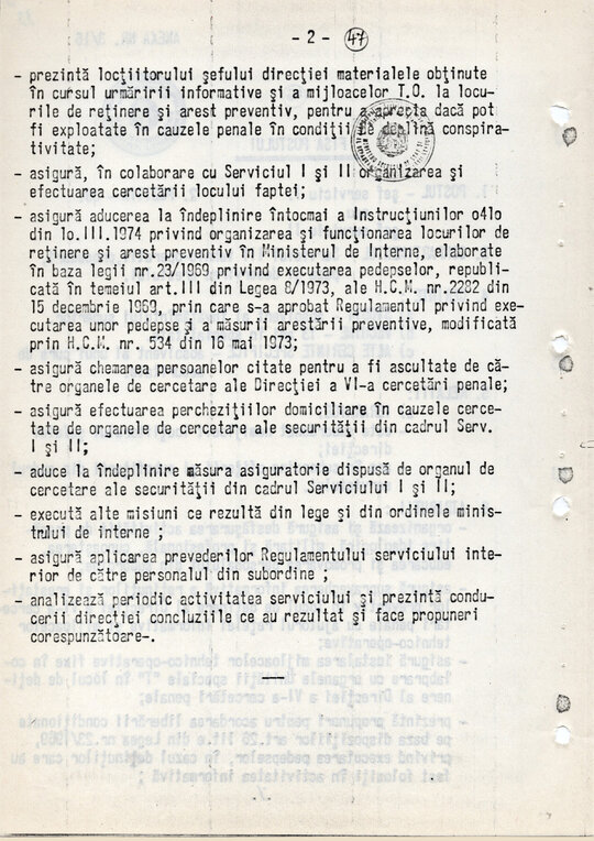 20 mai 1980. Regulamentul nr. D/00134 din 20 mai 1980 privind organizarea și funcționarea Direcției a VI-a Cercetări Penale