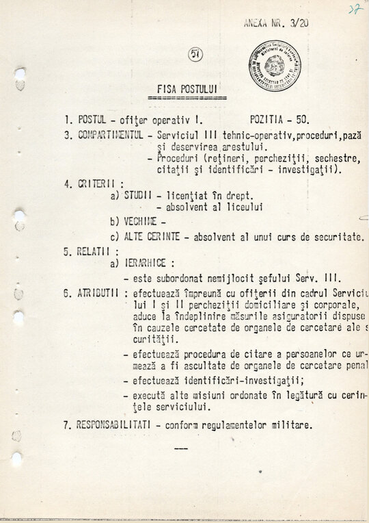 20 mai 1980. Regulamentul nr. D/00134 din 20 mai 1980 privind organizarea și funcționarea Direcției a VI-a Cercetări Penale