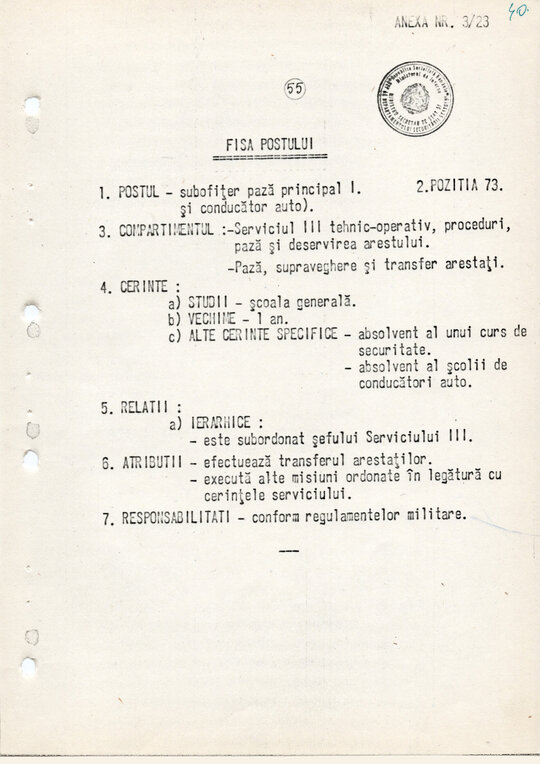 20 mai 1980. Regulamentul nr. D/00134 din 20 mai 1980 privind organizarea și funcționarea Direcției a VI-a Cercetări Penale