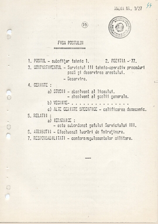 20 mai 1980. Regulamentul nr. D/00134 din 20 mai 1980 privind organizarea și funcționarea Direcției a VI-a Cercetări Penale