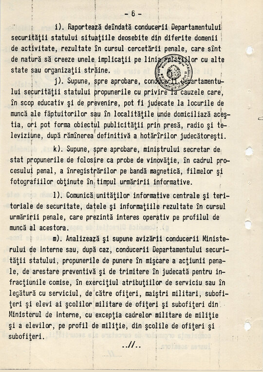 20 mai 1980. Regulamentul nr. D/00134 din 20 mai 1980 privind organizarea și funcționarea Direcției a VI-a Cercetări Penale