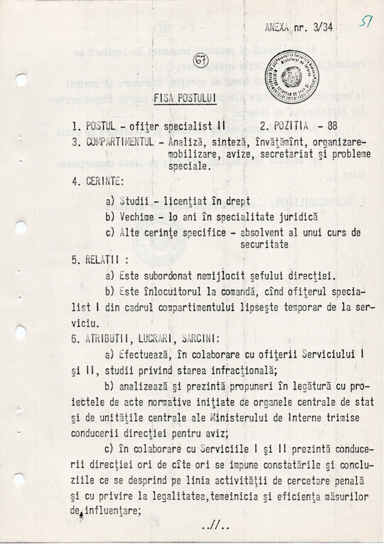 20 mai 1980. Regulamentul nr. D/00134 din 20 mai 1980 privind organizarea și funcționarea Direcției a VI-a Cercetări Penale