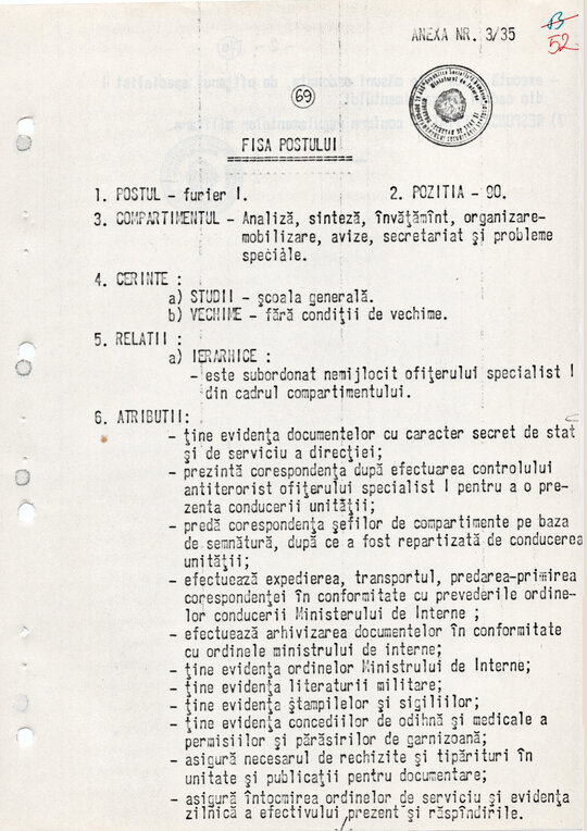 20 mai 1980. Regulamentul nr. D/00134 din 20 mai 1980 privind organizarea și funcționarea Direcției a VI-a Cercetări Penale