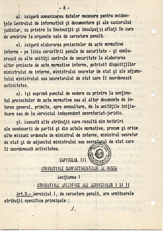 20 mai 1980. Regulamentul nr. D/00134 din 20 mai 1980 privind organizarea și funcționarea Direcției a VI-a Cercetări Penale