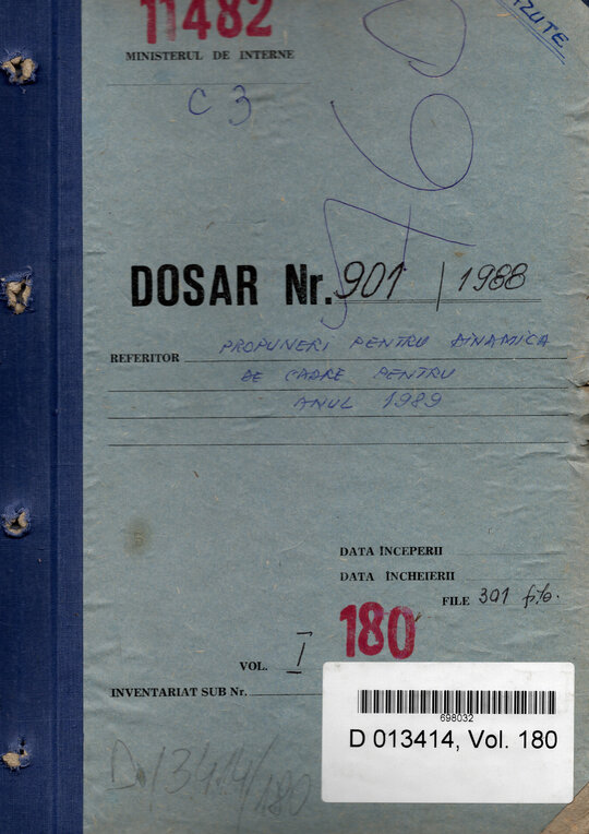 Dinamica personalului Direcției Cercetări Penale pentru anul 1989 (ACNSAS, fond Documentar, dosar nr. 13414, vol. 180) / Copertă dosar