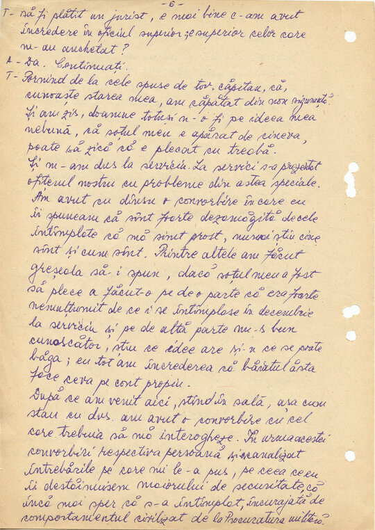 27 februarie 1989. Ancheta maiorului Comșa Gheorghe asupra lui „Consemn 11” în Camera 12 de anchetă, transcrisă după caseta audio la Compartimentul T.O. din Serviciul III al Direcției Cercetări Penale (ACNSAS, fond Documentar, dosar nr. 3447, vol. 44)