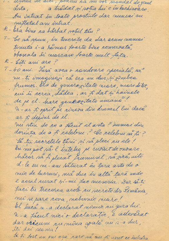 28 februarie și 1 martie 1989. Discuții între „Consemn 11” și informatoarea Rița Teodorescu în celula nr. 11 din Arest, transcrise după caseta audio la Compartimentul T.O. din Serviciul III al Direcției Cercetări Penale (ACNSAS, fond Documentar, dosar nr. 3447, vol. 44)
