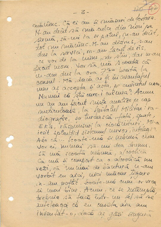 2 martie 1989. Discuții între „Consemn 11” și informatoarea Rița Teodorescu în celula nr. 11 din Arest, transcrise după caseta audio la Compartimentul T.O. din Serviciul III al Direcției Cercetări Penale (ACNSAS, fond Documentar, dosar nr. 3447, vol. 44)
