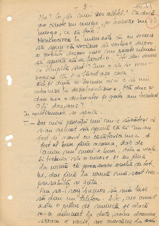 2 martie 1989. Discuții între „Consemn 11” și informatoarea Rița Teodorescu în celula nr. 11 din Arest, transcrise după caseta audio la Compartimentul T.O. din Serviciul III al Direcției Cercetări Penale (ACNSAS, fond Documentar, dosar nr. 3447, vol. 44)