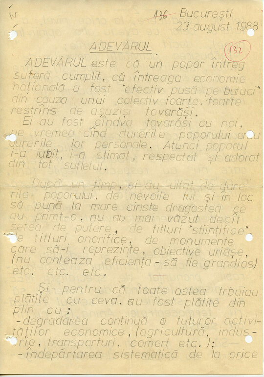 23 august 1988. A patra scrisoare trimisă de Constantin Geangu pe adresa Comitetului Central al Partidului Comunist Român