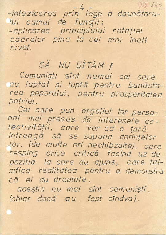 11 septembrie 1989. A cincea scrisoare trimisă de Constantin Geangu pe adresa Comitetului Central al Partidului Comunist Român