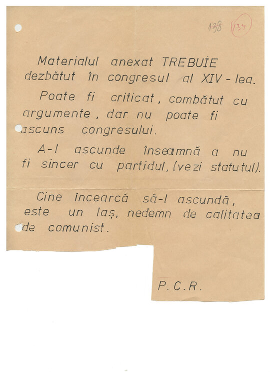 11 septembrie 1989. A cincea scrisoare trimisă de Constantin Geangu pe adresa Comitetului Central al Partidului Comunist Român