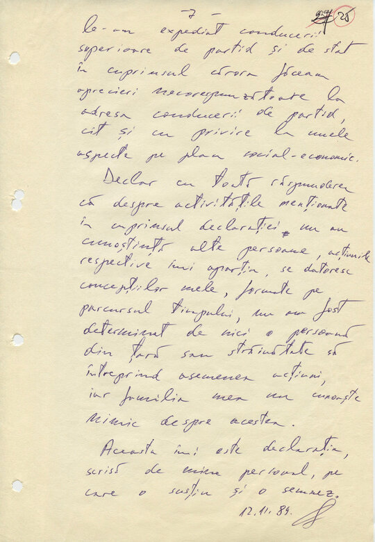 12/13 noiembrie 1989. Prima declarație scrisă în anchetă de către Constantin Geangu