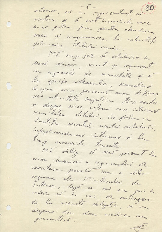 21 decembrie 1989. Declarație-angajament scrisă de Constantin Geangu, la dictare, în schimbul eliberării din Arestul Securității