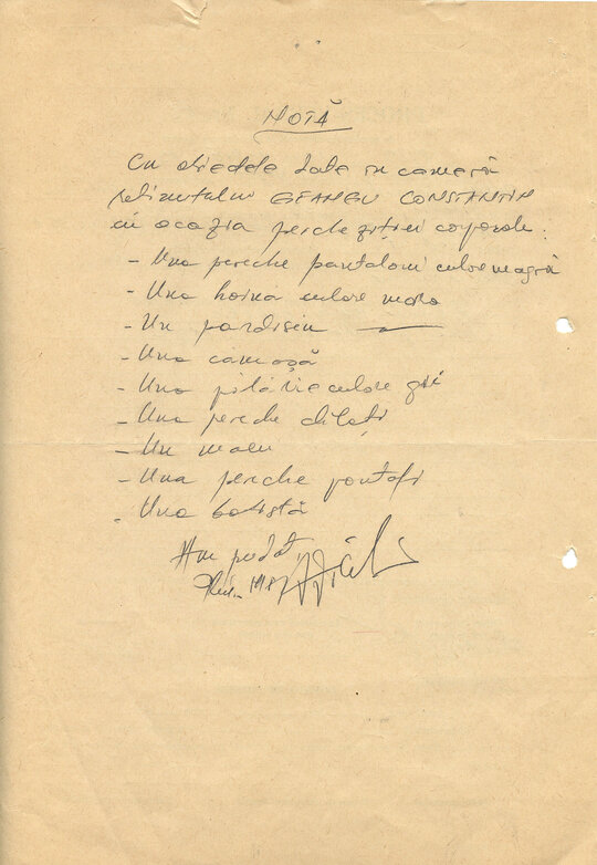 13 noiembrie 1989. Proces-verbal de percheziție corporală la introducerea în Arestul Securității a lui Constantin Geangu