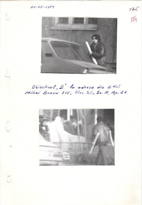 Foto filaj Petre Mihai Băcanu la intrarea locuinței Elenei Gheorghe 21.01.1989