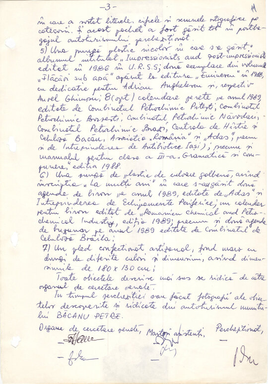 Proces verbal de percheziție a mașinii și domiciliului lui Petre Mihai Băcanu 25.01.1989