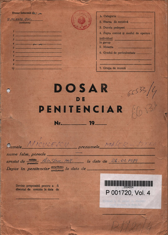 Copertă dosar de penitenciar Ștefan Niculescu Maier