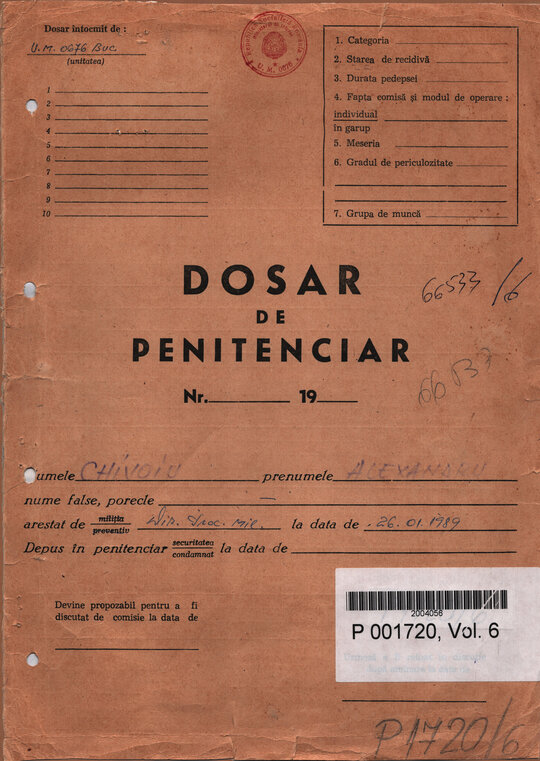 Copertă dosar de penitenciar Alexandru Chivoiu