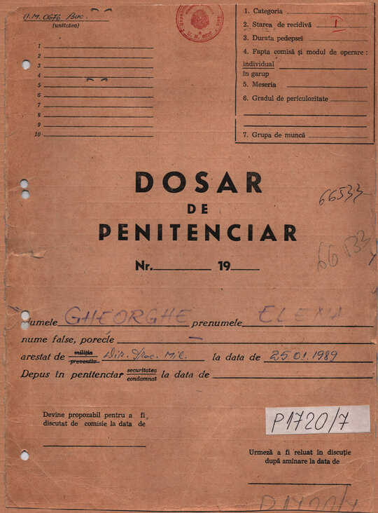 Copertă dosar de penitenciar Elena Gheorghe