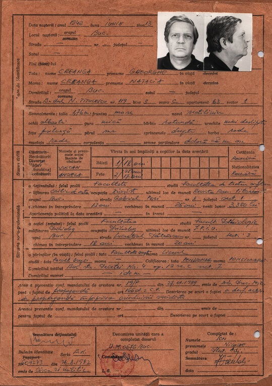 Coperta dosar de penitenciar Mihai Creangă
