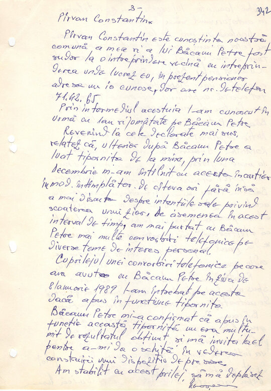 Declarație Nicolae Neacșu, cel care a construit tiparnița după planurile lui Petre Mihai Băcanu, aprox. începutul lunii februarie 1989