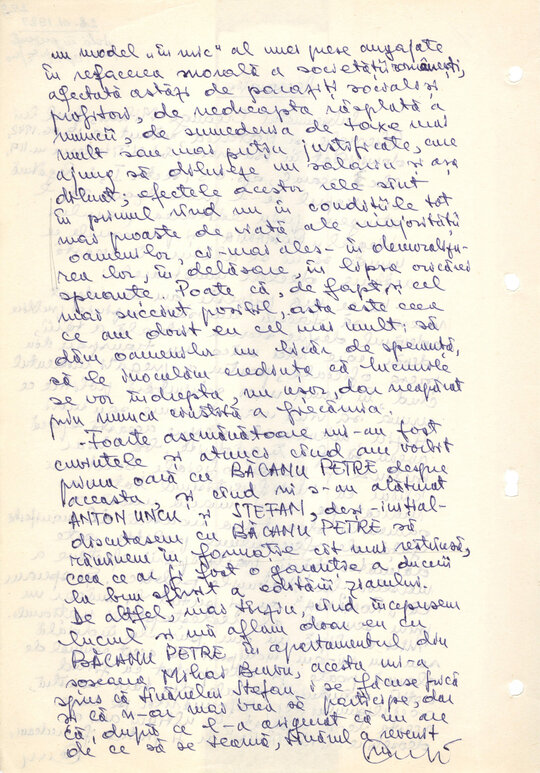 Declarație dată în ancheta Securității de Mihai Creangă 27.01.1989