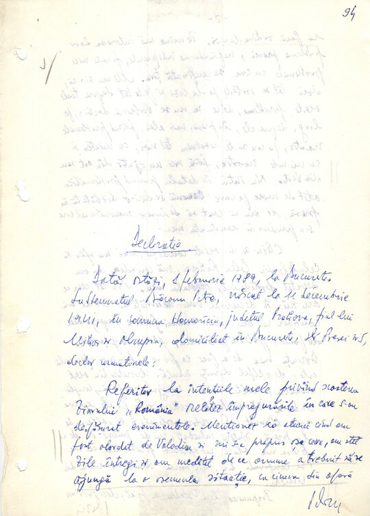 Declarație dată în ancheta Securității de Petre Mihai Băcanu 1.02.1989