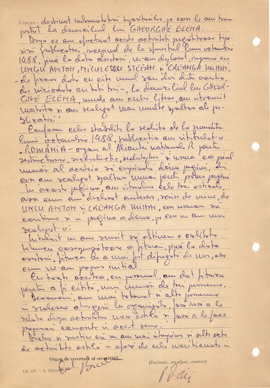 Declarație dată în ancheta Securității de Petre Mihai Băcanu 19.03.1989