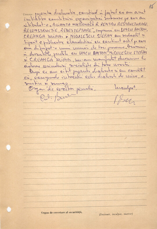 Declarație dată în ancheta Securității de Petre Mihai Băcanu 19.03.1989
