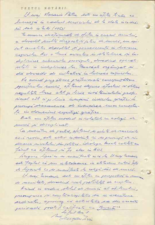 14 noiembrie 1964. „Foaie de notare” pentru activitatea lt-maj. Morariu Pătru în Direcția a III-a a Securității în perioada 15 noiembrie 1963 – 15 noiembrie 1964