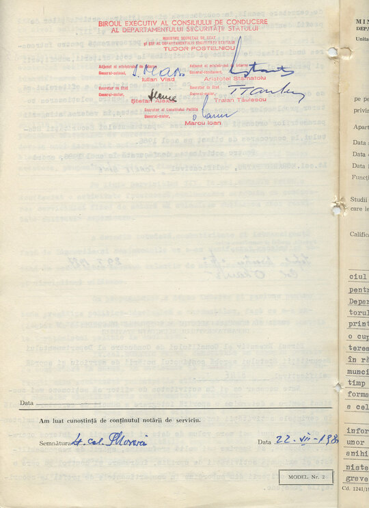 29 ianuarie 1987. „Notarea de serviciu” pentru activitatea lt-col. Morariu Pătru în perioada 1 ianuarie-31 decembrie 1986